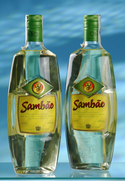 The distinctive Sambao Cachaca Spirit white flint glass bottle features ...